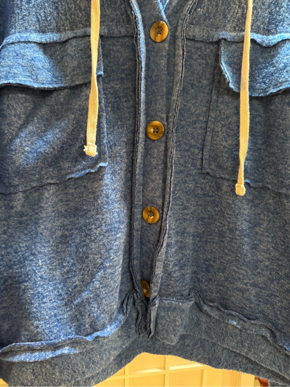 Zenana Outfitters Blue Button-Up Hoodie with Gray Hood Top or Jacket YOUR WAY! - Picture 6 of 10